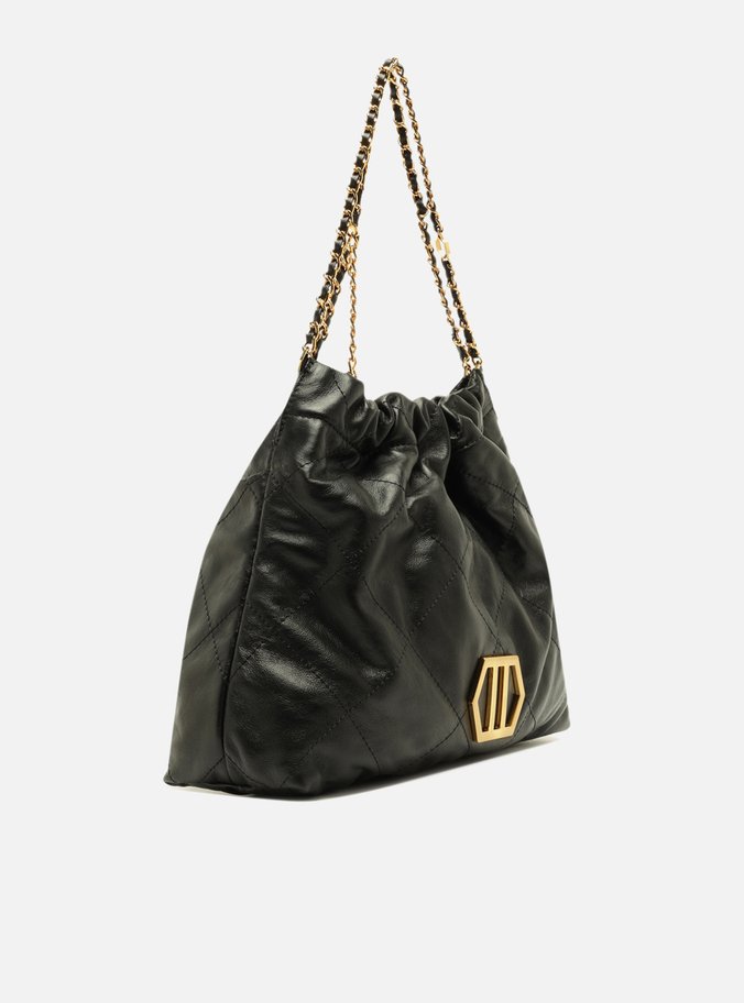 Bolsa Hobo Preta Couro Esther Grande