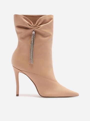 Bota Nude Couro Cano Médio Salto Fino