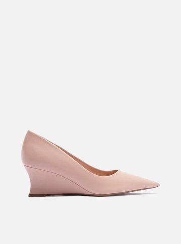 Scarpin Rosa Soft Couro Salto Baixo Anabela Bico Fino
