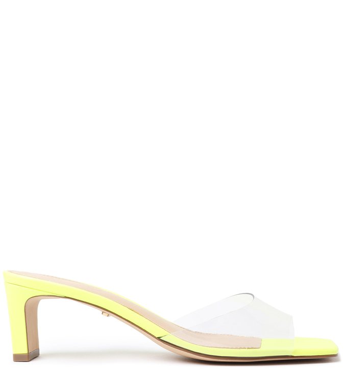 Sandália Transparente Couro Bloco Verde Neon