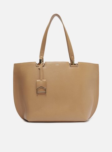 Bolsa Shopping Bege Couro Abraccio Grande
