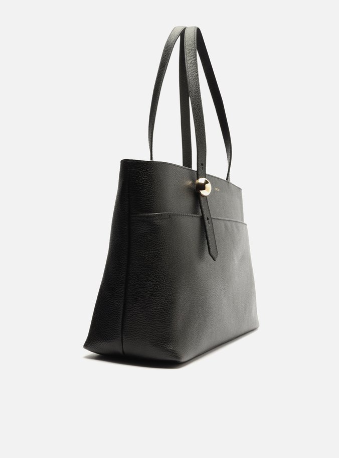 Bolsa Shopping Preta Couro Grande Metal Bold