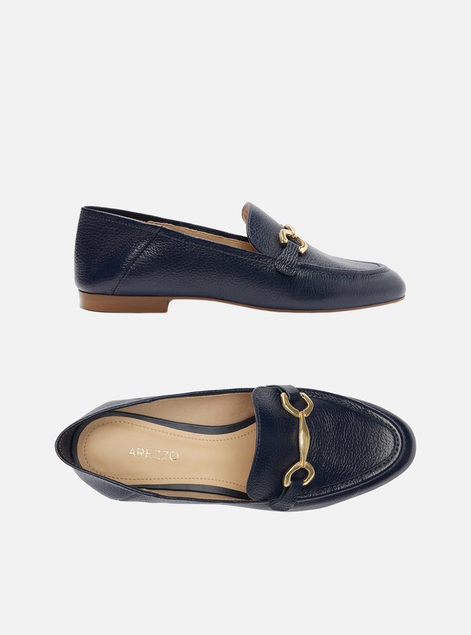 Mocassim Azul Couro Bridão Metálico Luma