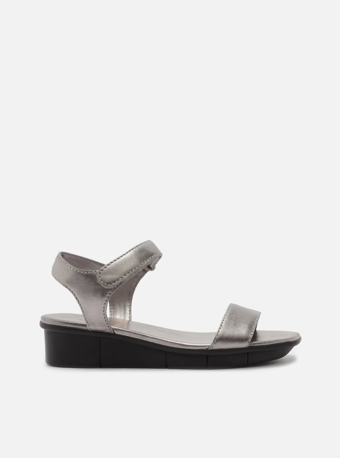Sandália Prata Couro Flatform Velcro Comfort