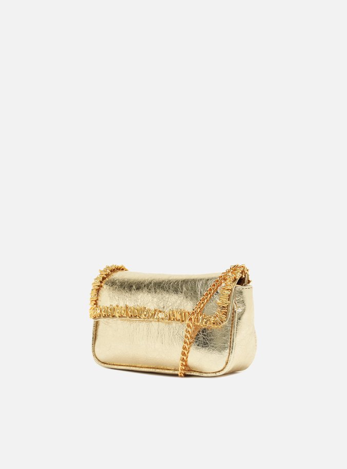 Bolsa Tiracolo Dourada Couro Pequena Metais Lenny