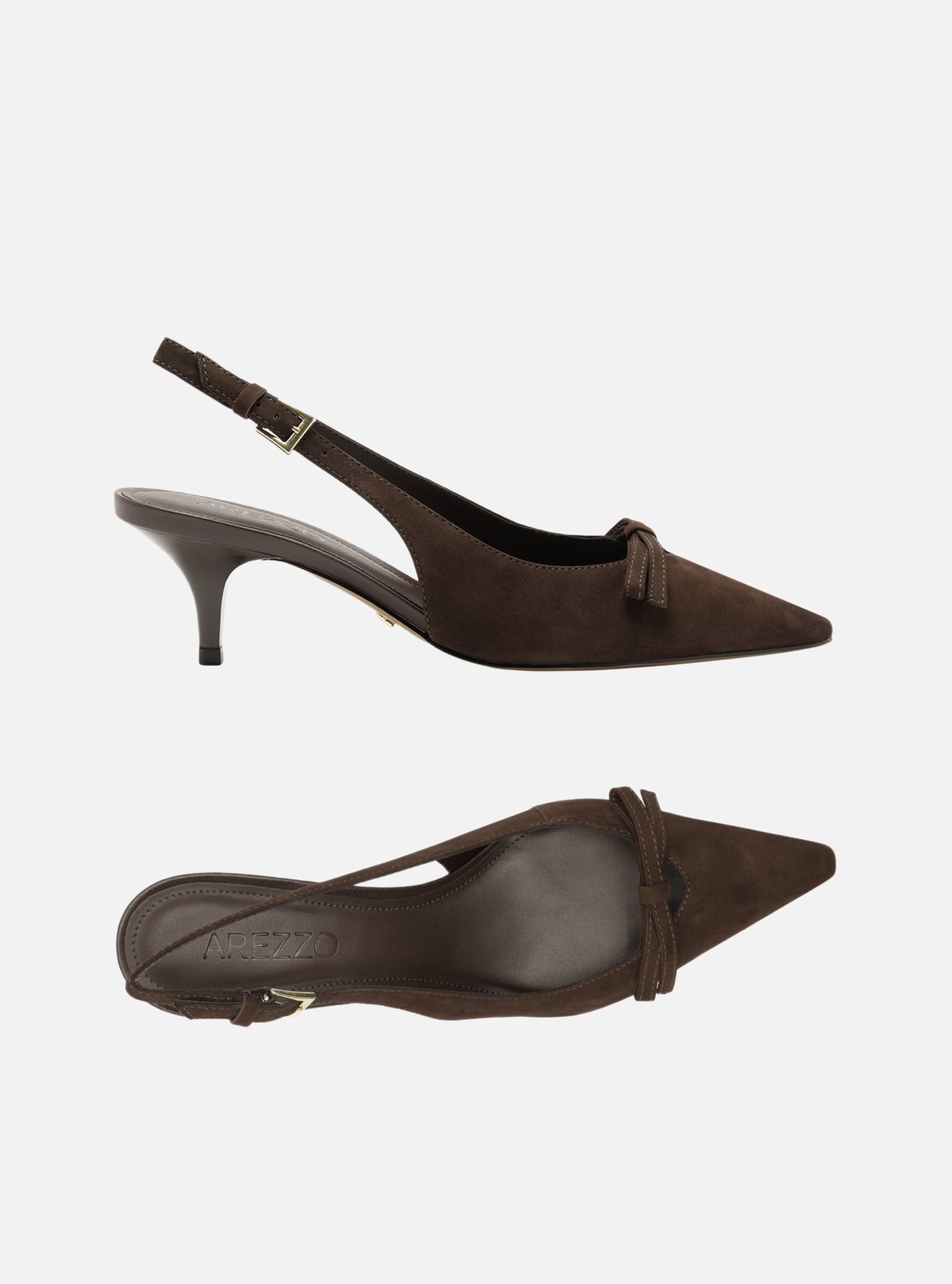 Scarpin Marrom Acamurçado Salto Fino Slingback Laço — foto 5