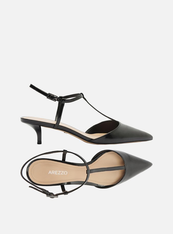 Scarpin Preto Verniz Salto Kitten Aberto Tiras