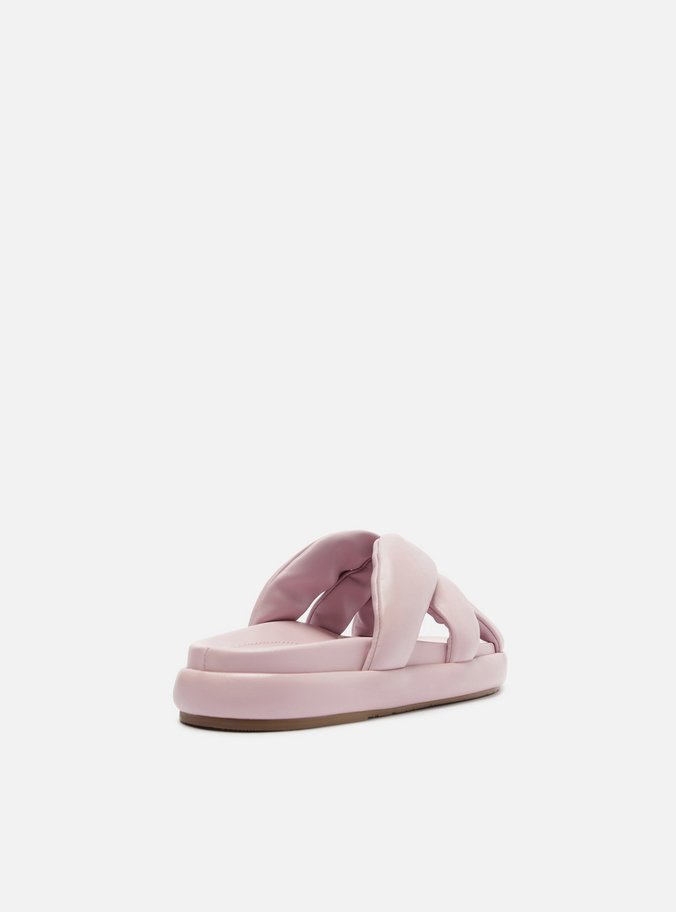 Rasteira Lilás Couro Flatform Tiras Botão