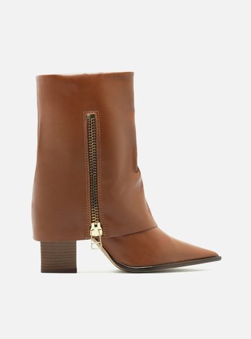 Bota Caramelo Couro Cano Médio Capa Zíper