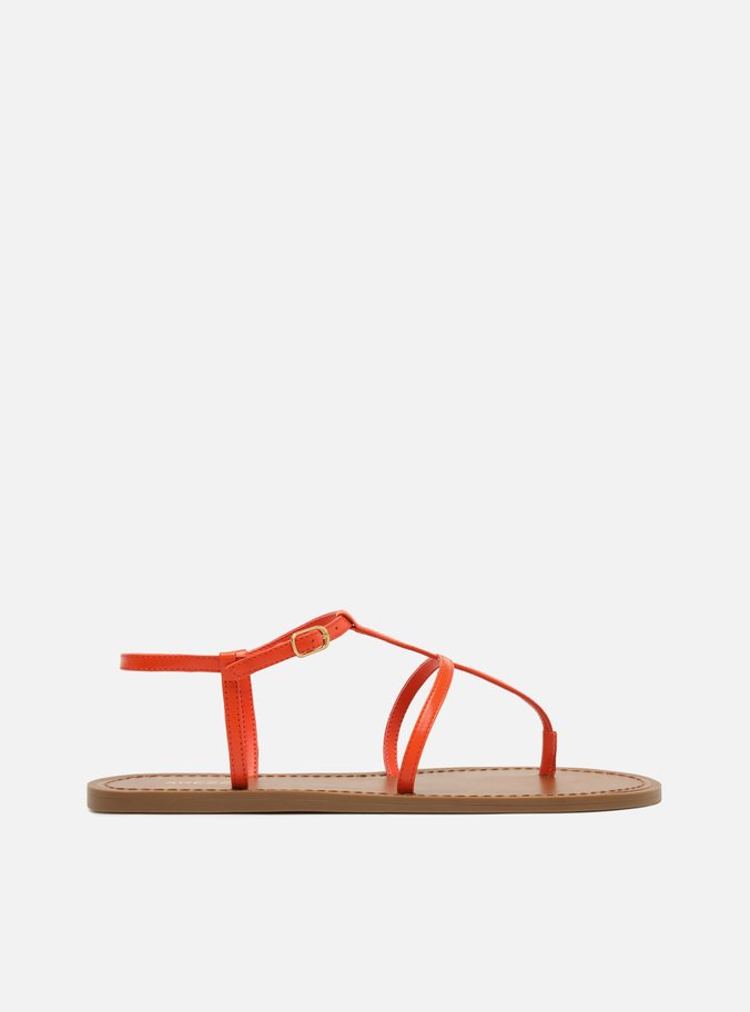 Sandália Rasteira Laranja Salto Rasteiro Fivela
