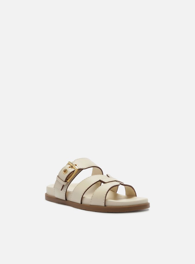 Sandália Rasteira Off-White Couro Fivela