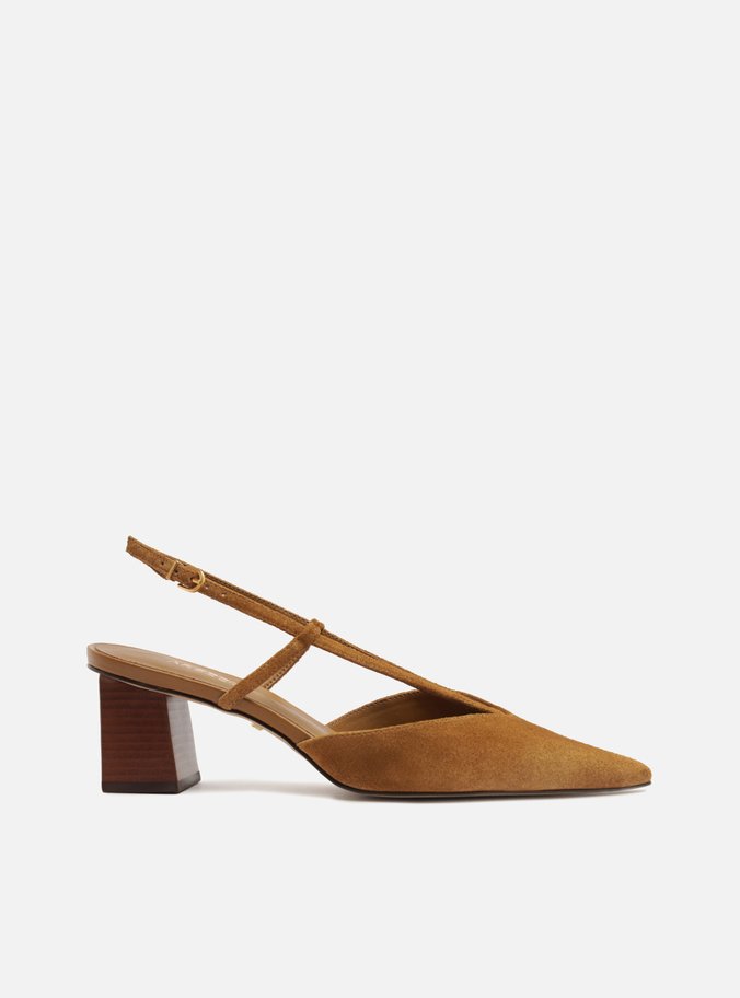 Scarpin Marrom Acamurçado Salto Bloco Slingback