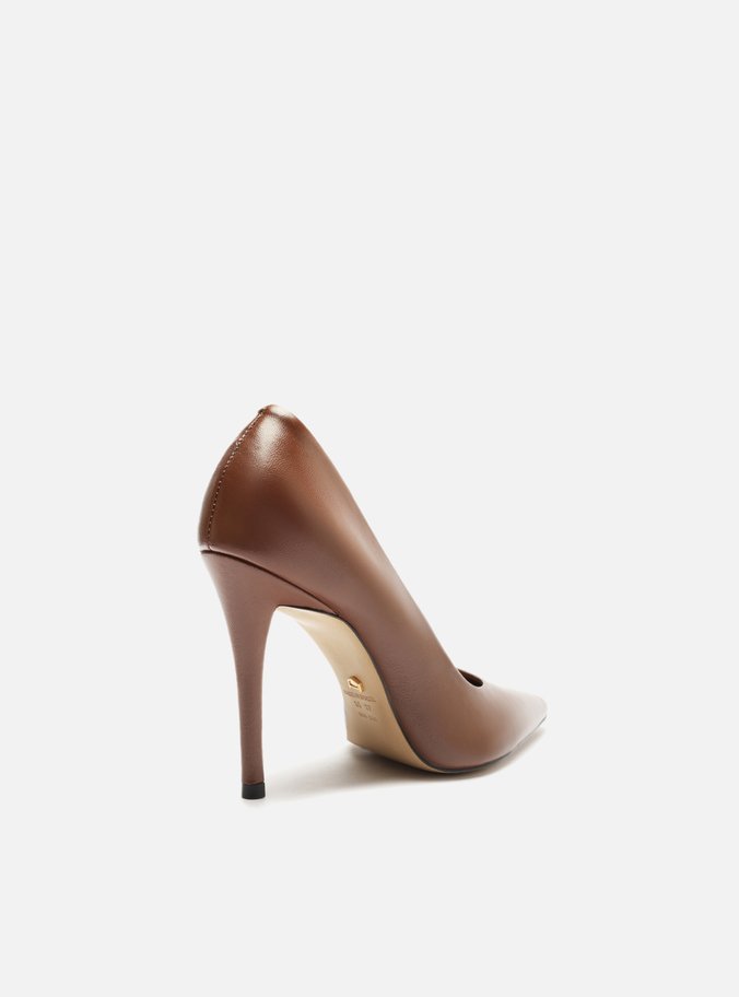 Scarpin Marrom Couro Salto Alto Fino
