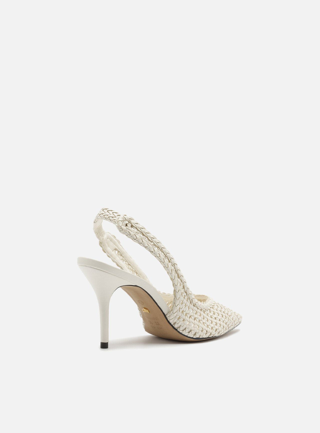 Scarpin Branco Tressê Bico Fino Slingback — foto 3