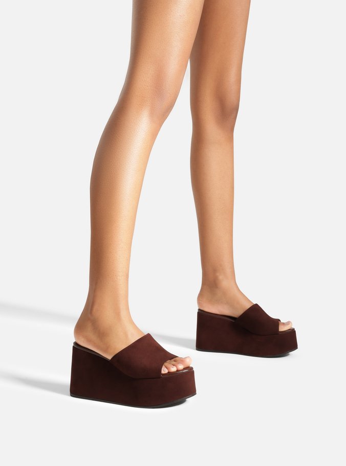 Tamanco Marrom Camurça Plataforma Tira TIG