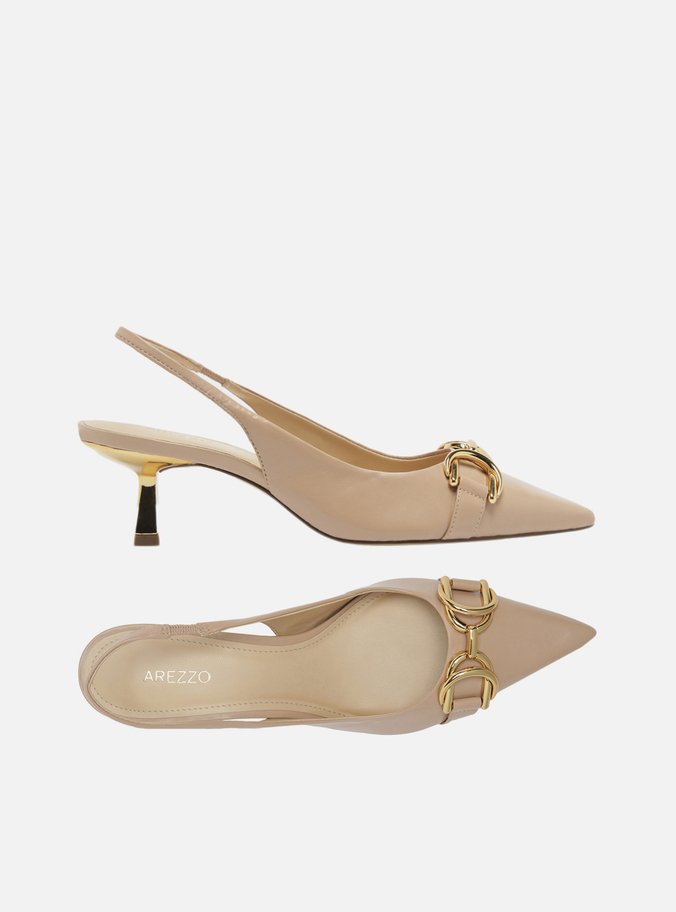 Scarpin Nude Snake Bico Fino Slingback Bridão