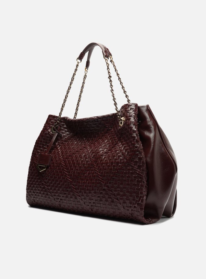 Bolsa Shopping Vinho Couro Tressê Cruzado Grande