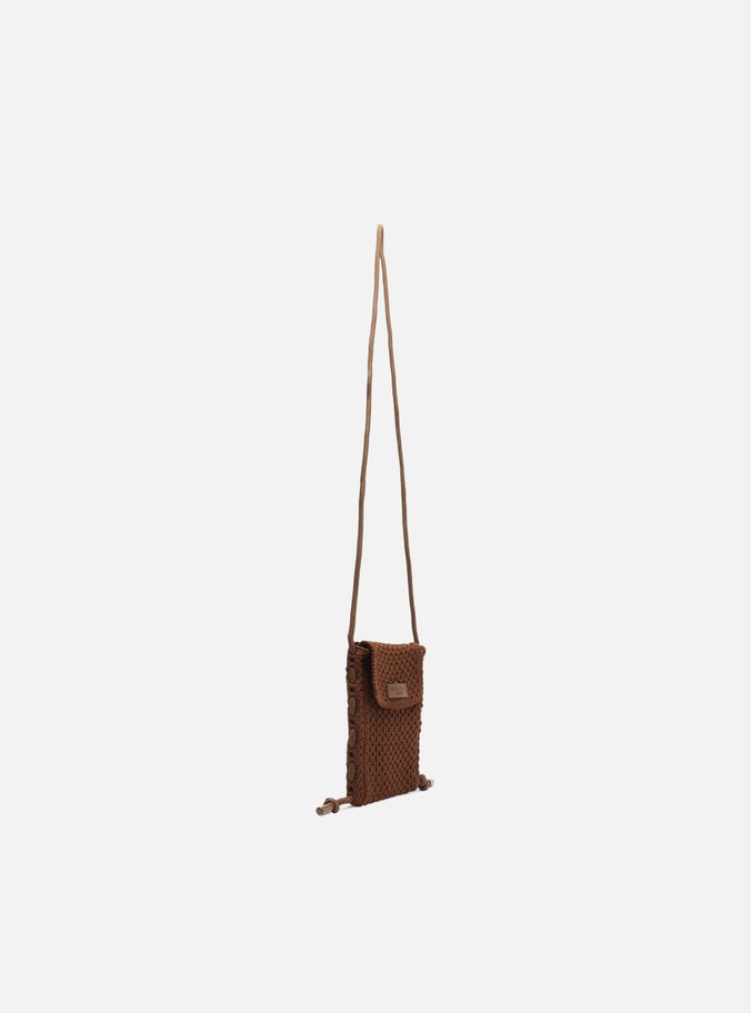 Mini Bag Marrom Crochê Porta-Celular
