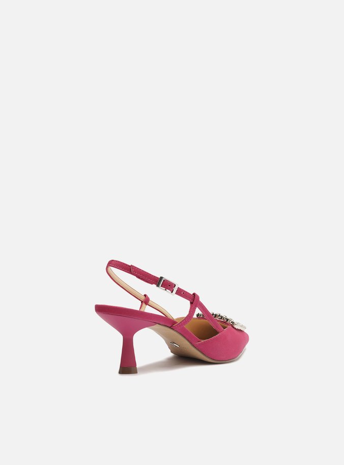 Scarpin Rosa Nobuck Bico Fino Slingback Emily