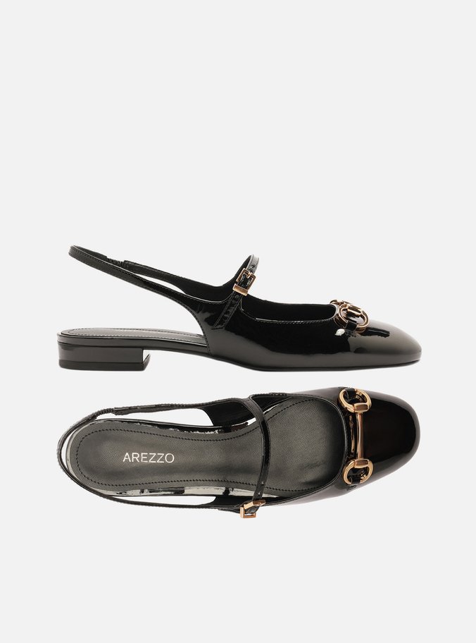Sapatilha Boneca Preta Verniz Slingback Bridão