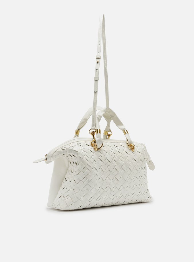 Bolsa Bowling Branca Couro Grande Tressê Maxi
