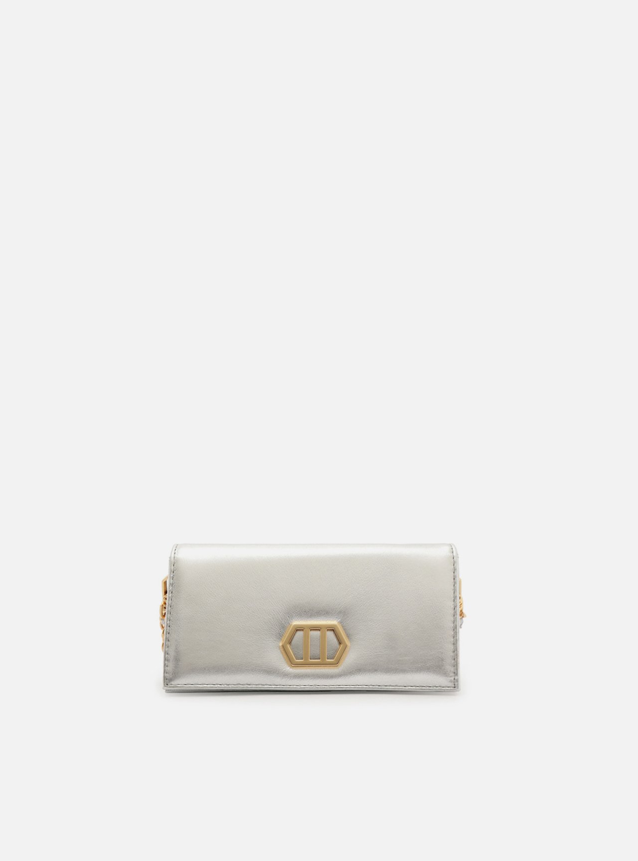 Clutch Prata Couro Pequena Metal — foto 1