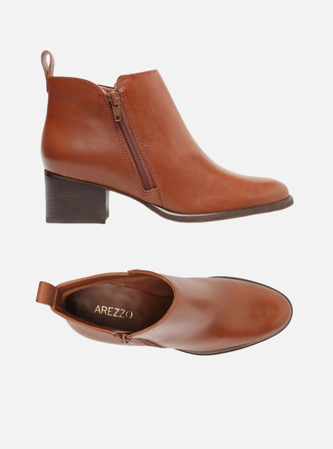 Ankle Boot Couro Zíper Licor
