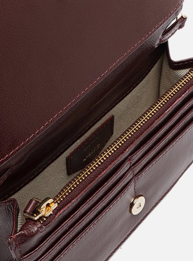 Clutch Vinho Couro Croco Pequena Metal