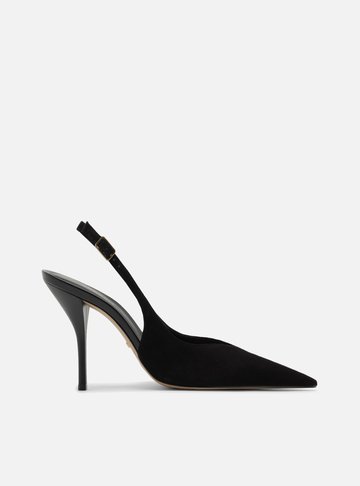 Scarpin Preto Camurça Salto Alto Slingback