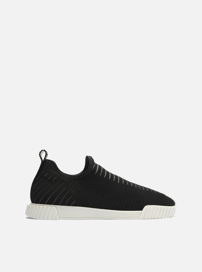 Slip On Preto Knit Sola Baixa Tira Borracha