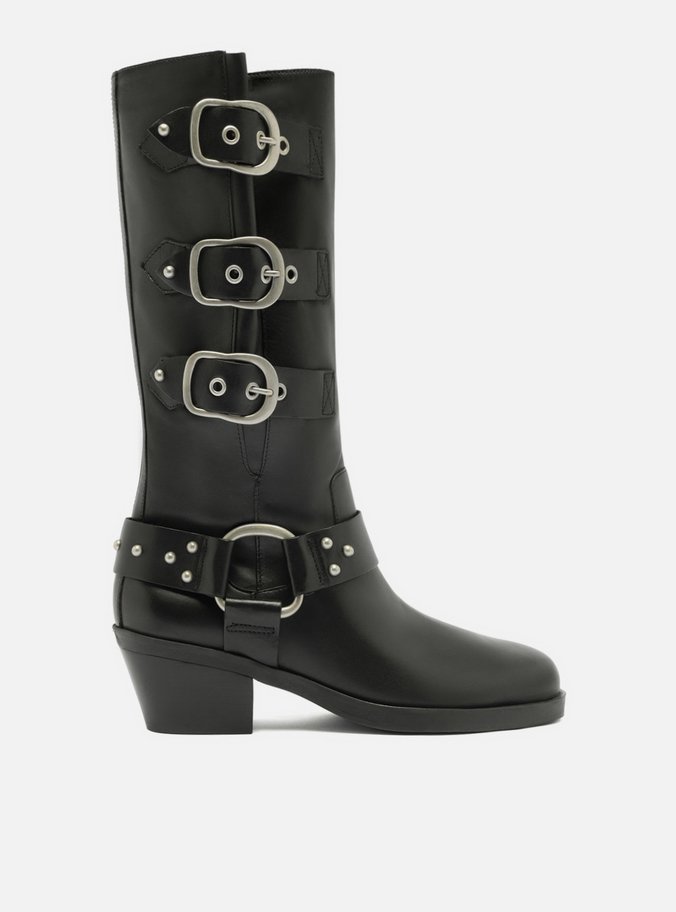 Bota Preta Couro Cano Médio Montaria West