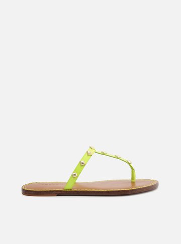 Sandália Rasteira Amarela Couro Slim Studs Ella