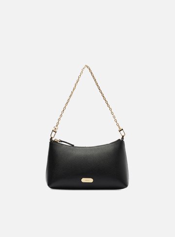 Bolsa Tiracolo Preta Couro Pequena Corrente