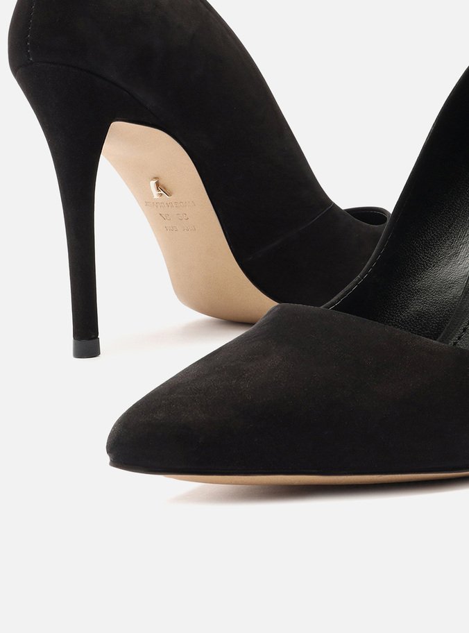 Scarpin Nobuck Salto Fino Preto