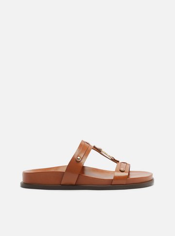 Arezzo — Sandália Papete Marrom Couro Flatform Metais