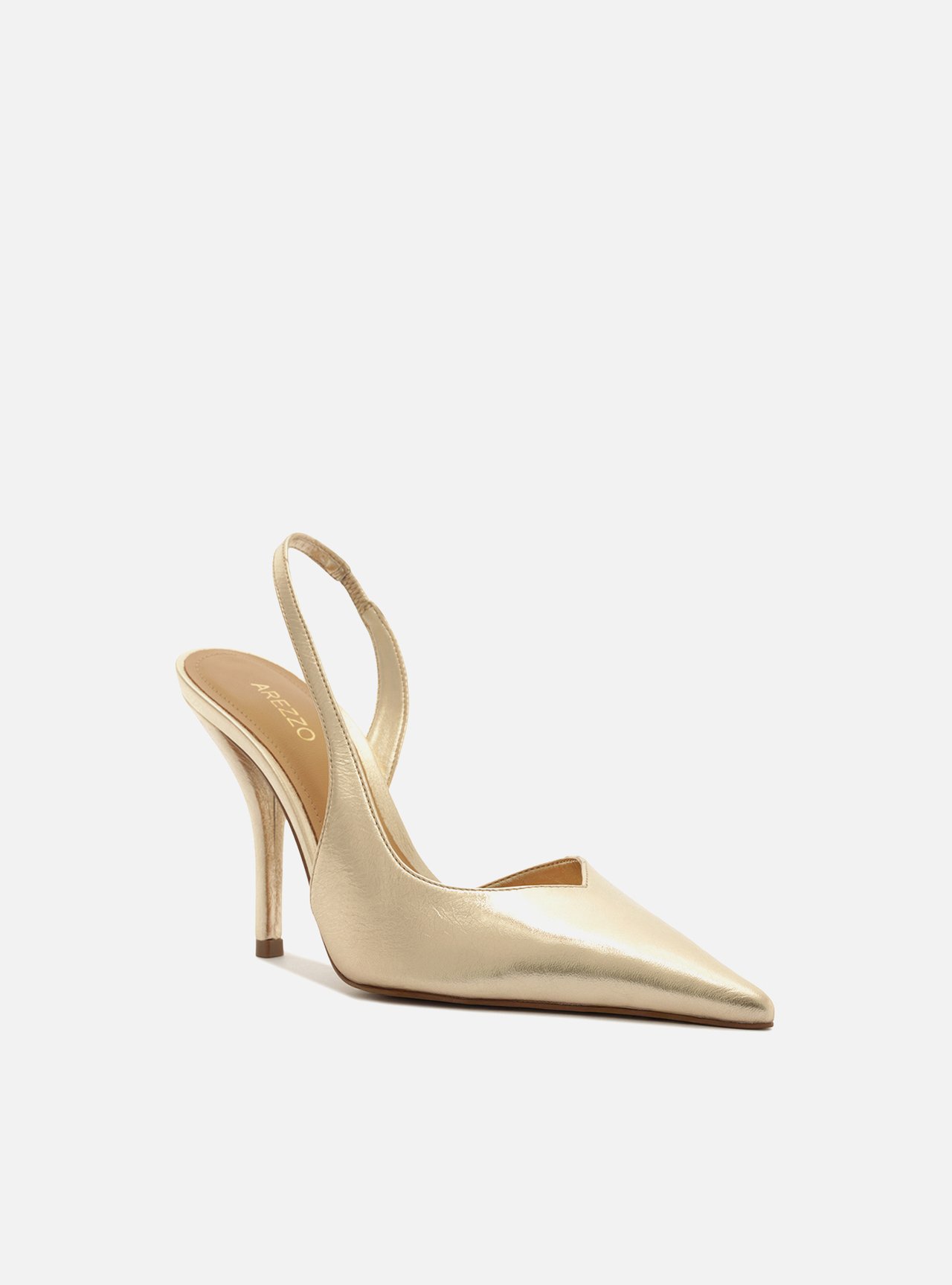 Scarpin Dourado Couro Salto Fino Slingback — foto 2