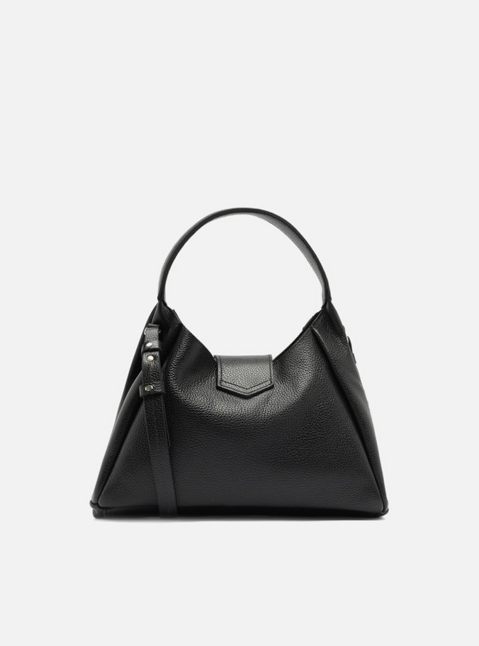 Bolsa Hobo Preta Couro Média Lapela