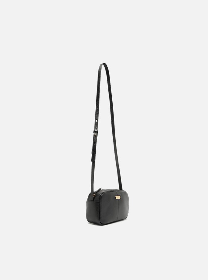 Bolsa Tiracolo Preta Couro Pequena Tag Metal