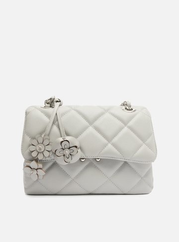 Bolsa Tiracolo Cinza Couro Mizz Média Flor