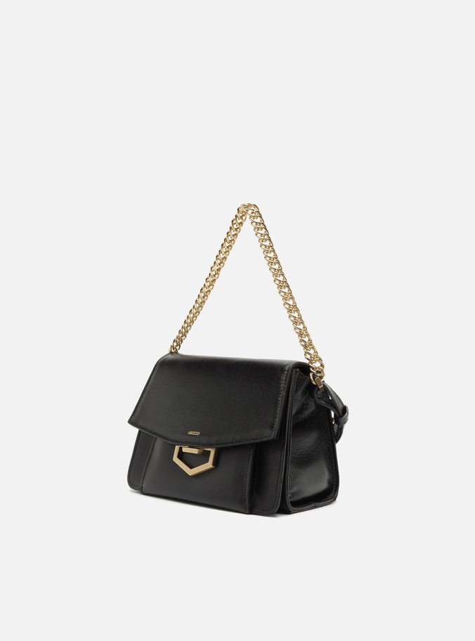 Bolsa Tiracolo Preta Couro Pequena Metal