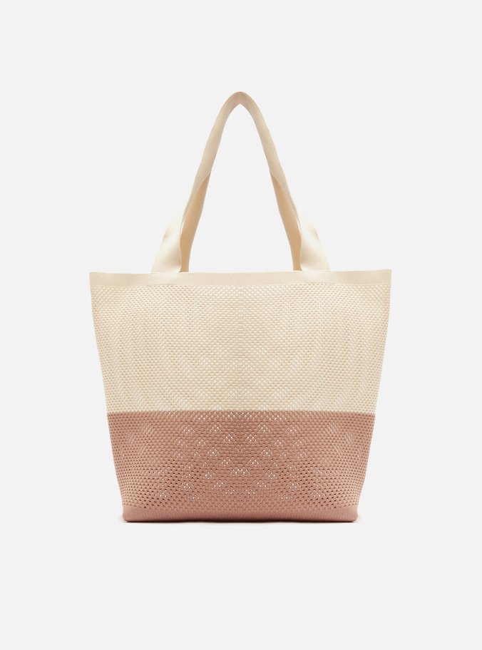 Bolsa Shopping Bege e Marrom Grande Crochê