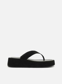 Sandália Preta Acamurçada Flatform Flip Flop TIG