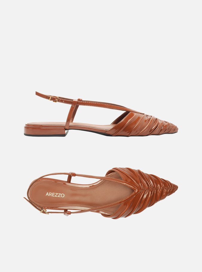 Sapatilha Marrom Verniz Bico Fino Slingback