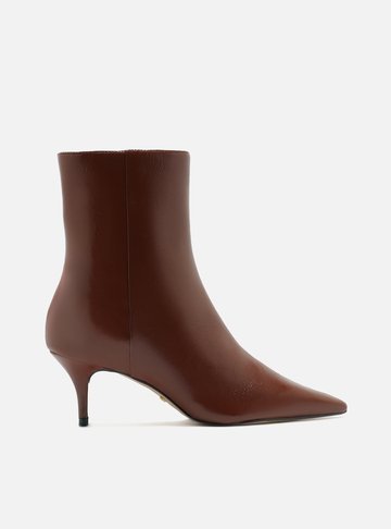 Bota Marrom Couro Cano Curto Salto Baixo