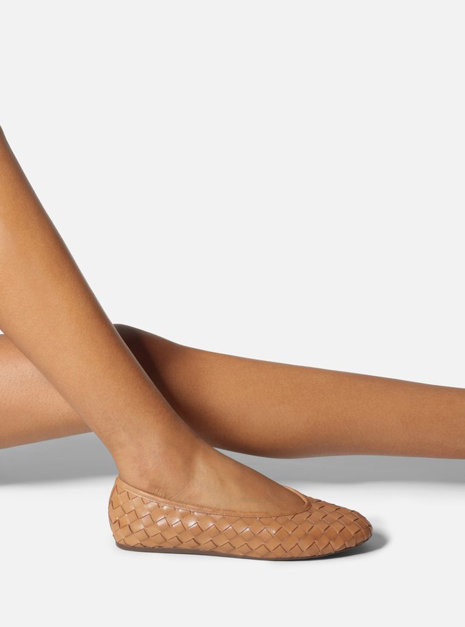 Sapatilha Nude Couro Bico Redondo Tressê