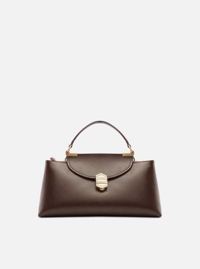 Bolsa Satchel Marrom Couro Média Peça Metal