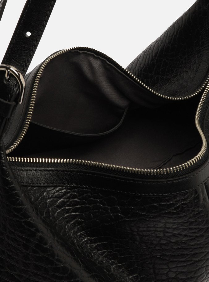 Bolsa Hobo Preta Couro Grande Fivelas