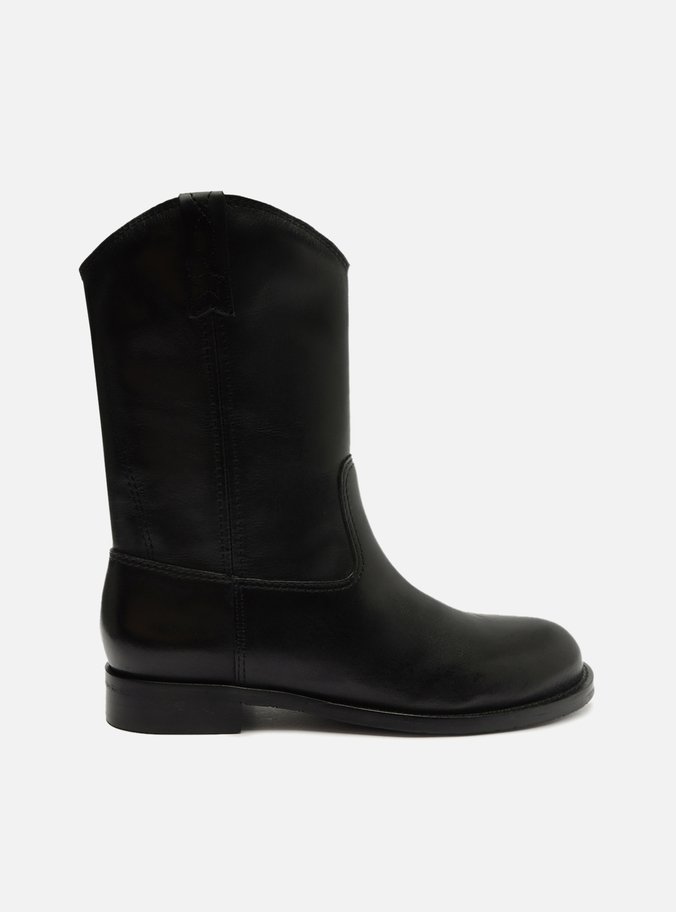Bota Preta Couro Cano Médio Alicia