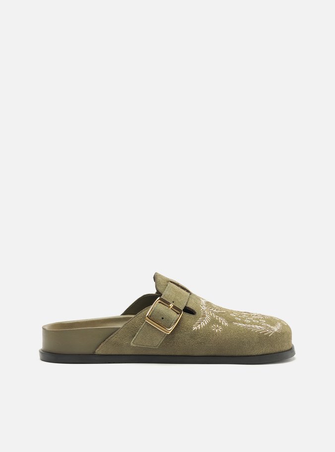 Clog Sabot Verde Acamurçada Bordado