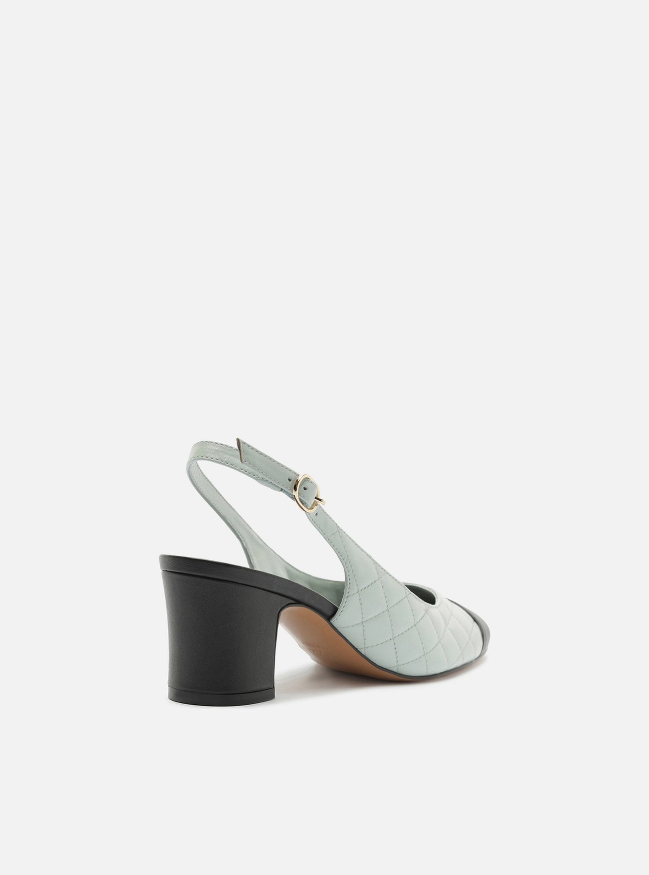 Scarpin Azul Couro Salto Bloco Fivela Slingback — foto 3